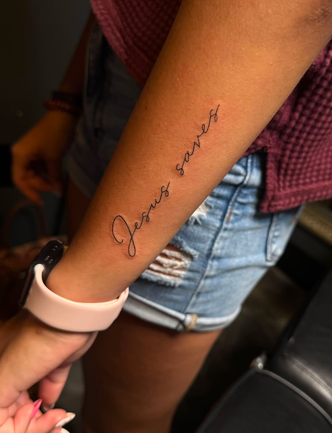 Tattoo by @justinrednourtattoo — lettering_script, fine_line