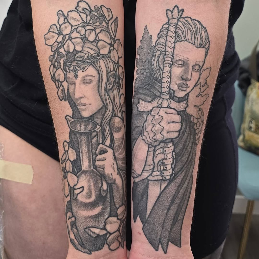 Tattoo by @catsclawtattoo — black_and_grey, illustrative