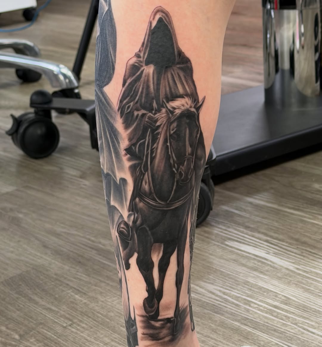 Tattoo by @kolton_tattoos — realism, black_and_grey