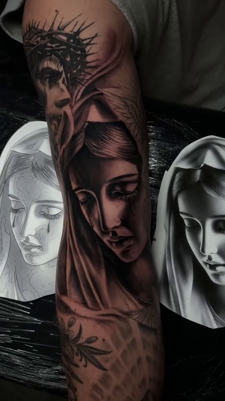 Tattoo by @vibrationss_ — black_and_grey, realism