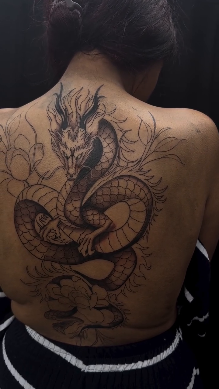 Tattoo by @itscalebbattles โ japanese_irezumi, black_and_grey