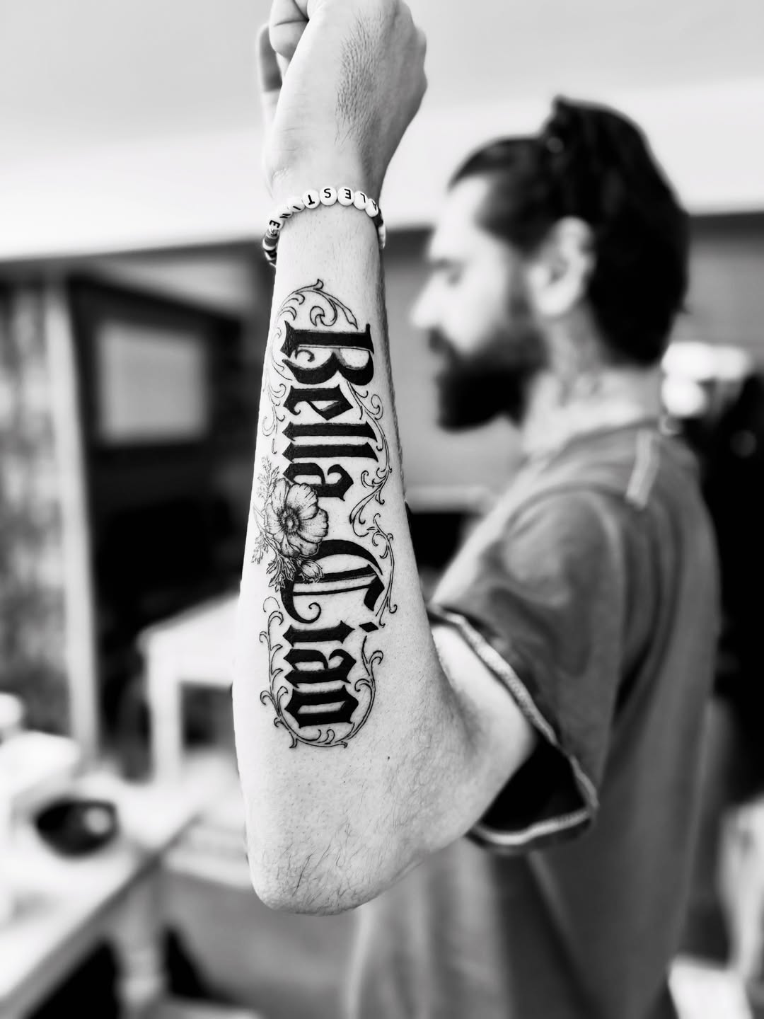 Tattoo by @passthesaltbitch โ lettering_script, black_and_grey
