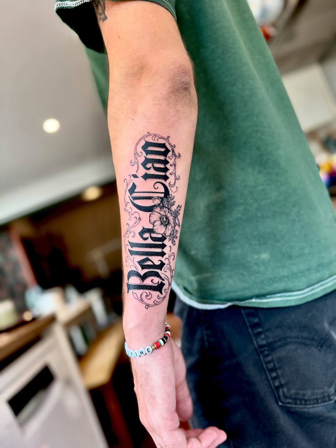 Tattoo by @passthesaltbitch โ lettering_script, blackwork