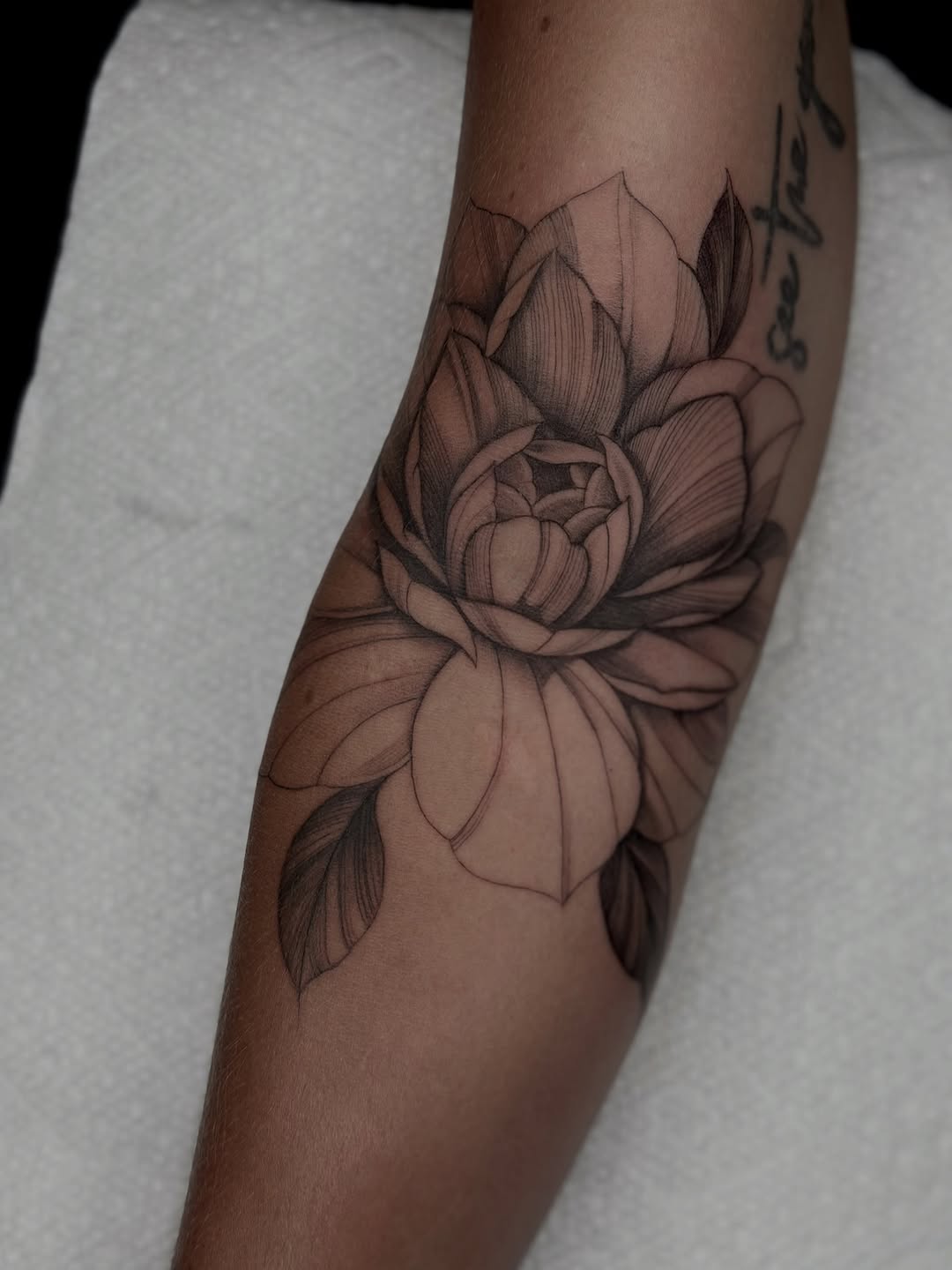 Tattoo by @katfishtattoos — fine_line, black_and_grey