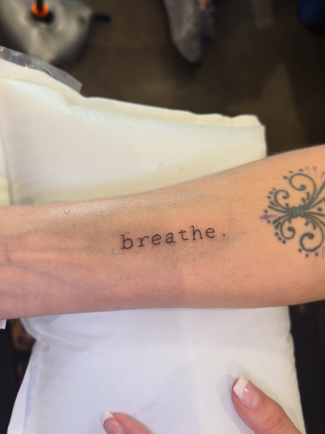 Tattoo by @tat2desirez โ lettering_script, fine_line