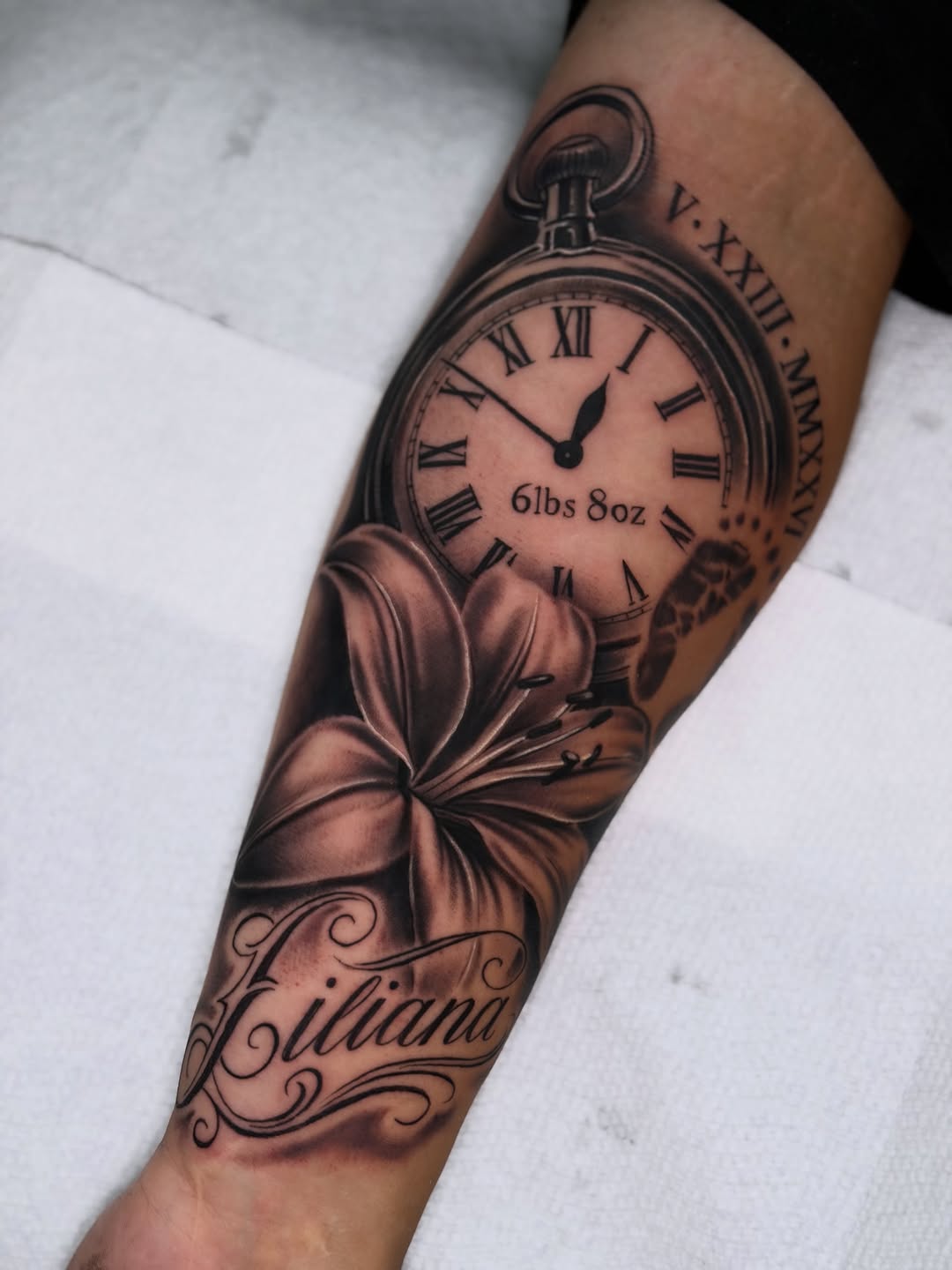 Tattoo by @bigrichtattoos — realism, lettering_script