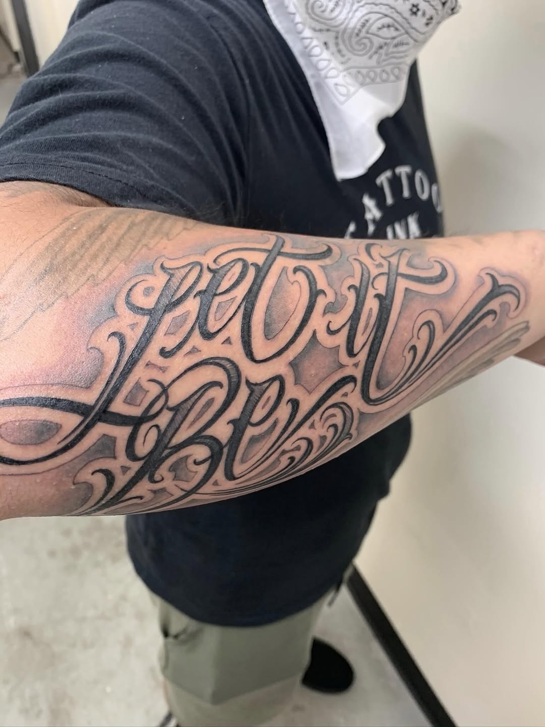 Tattoo by @thrashmoneymillionaire — lettering_script, chicano