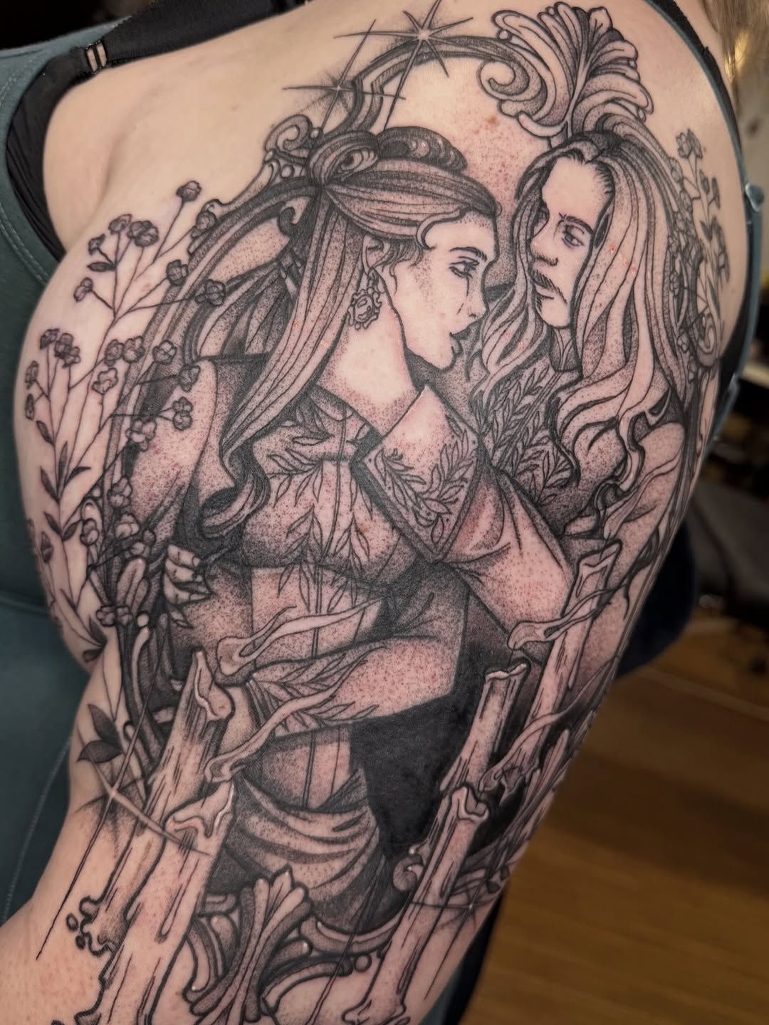 Tattoo by @saturniid.tattoo โ black_and_grey, illustrative