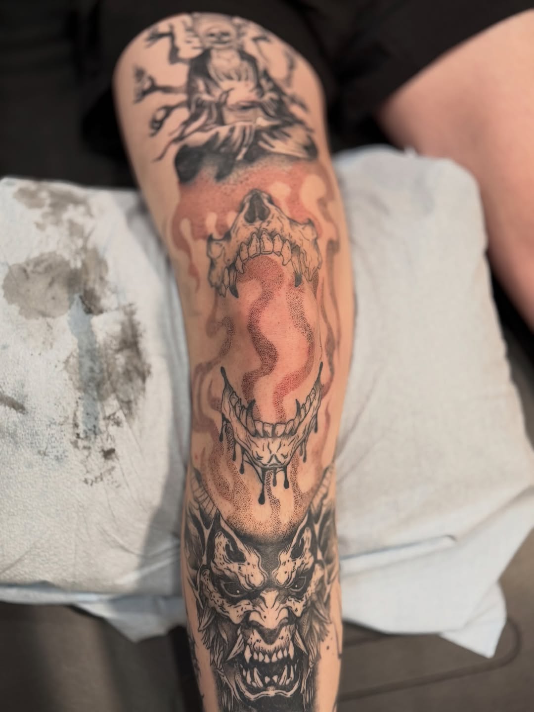 Tattoo by @maddyctattoos — black_and_grey, dotwork
