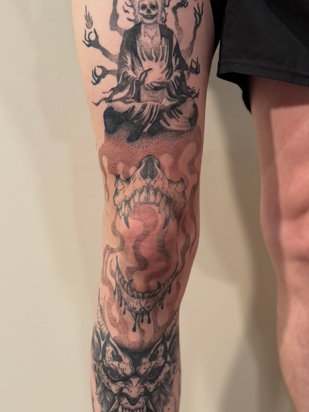 Tattoo by @maddyctattoos — black_and_grey, dark_realism