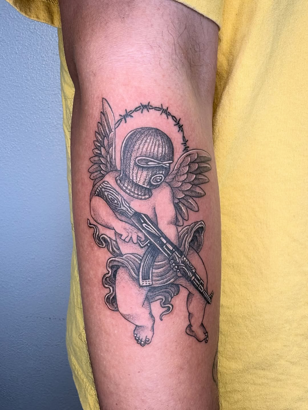 Tattoo by @totally.tattoo — black_and_grey, dark_realism
