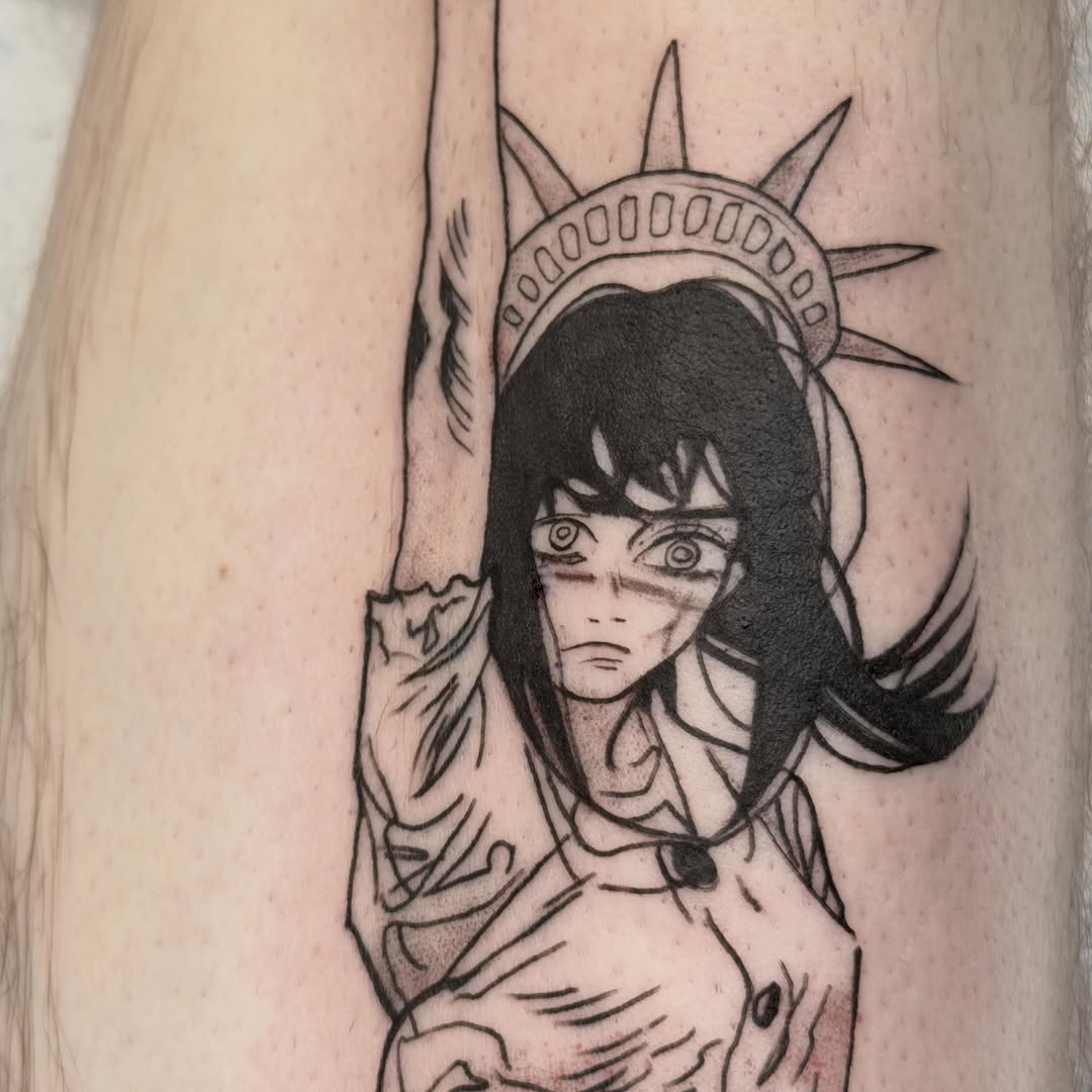 Tattoo by @jaycunliffe — anime, black_and_grey