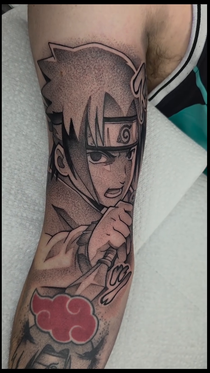 Tattoo by @traditional_tattoos20 — anime, black_and_grey