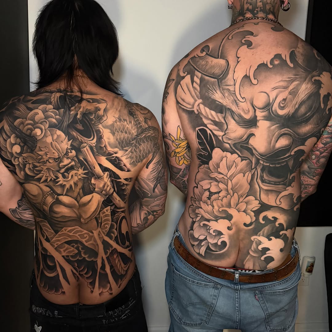 Tattoo by @tazhotzon โ japanese_irezumi, black_and_grey