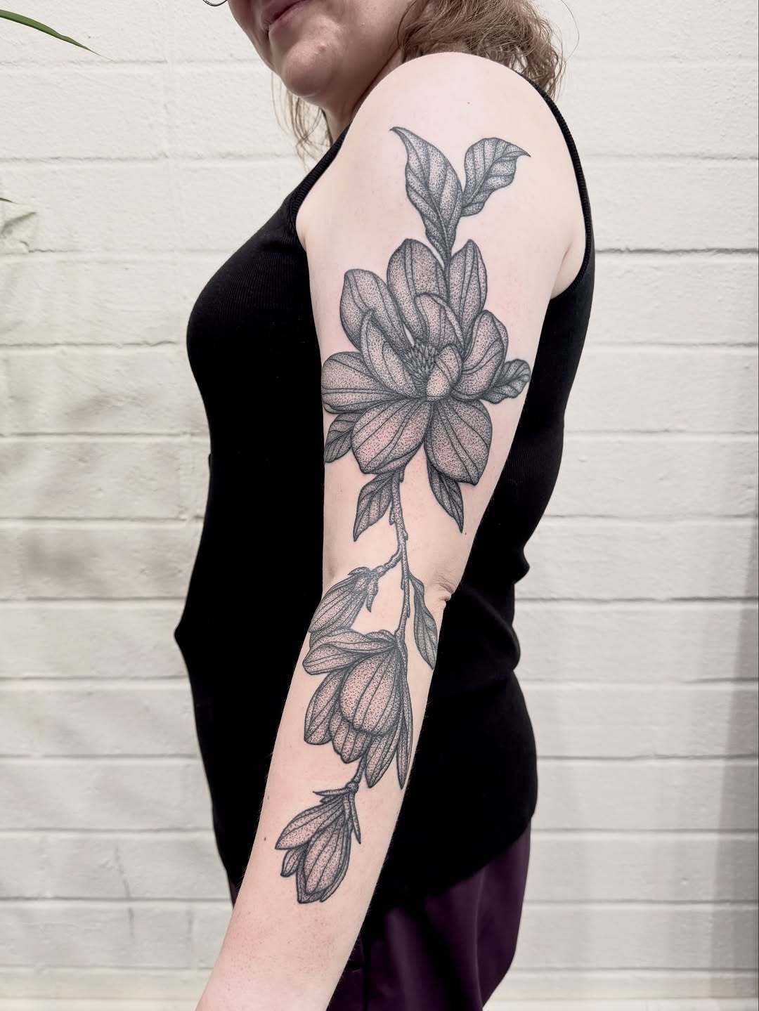 Tattoo by @shakuto_tattoos — dotwork, black_and_grey