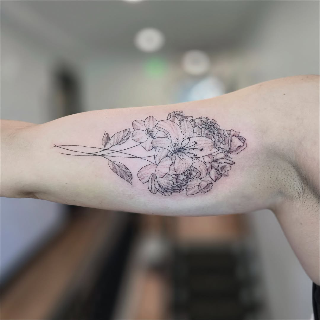Tattoo by @taylornichole.tattoos — fine_line, black_and_grey