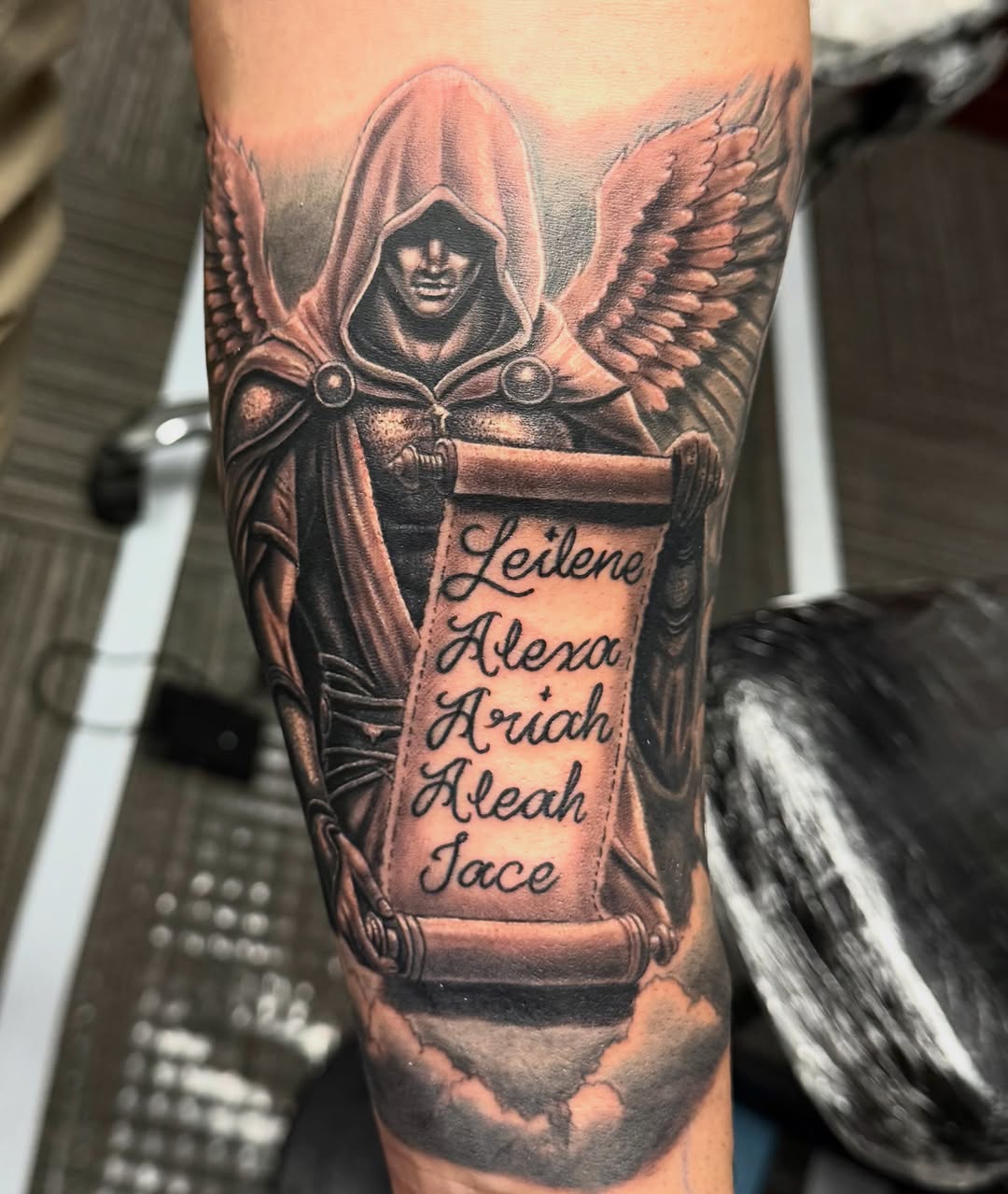 Tattoo by @euphoria_tattoos_ — realism, lettering_script