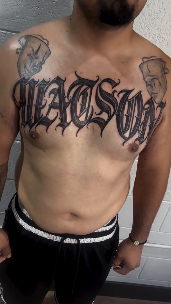 Tattoo by @affiliated.ink — lettering_script, chicano