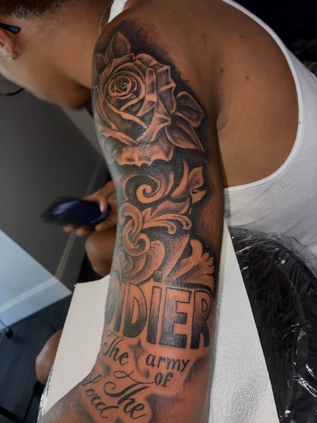 Tattoo by @inkedby_sonya_son — black_and_grey, lettering_script
