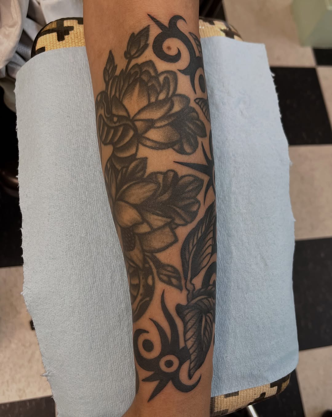 Tattoo by @kgibsontattoos — black_and_grey, tribal