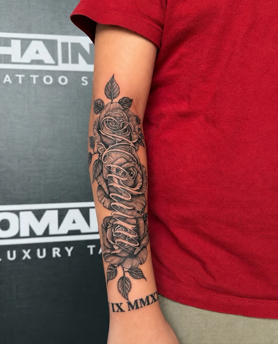 Tattoo by @inkwraps — black_and_grey, lettering_script