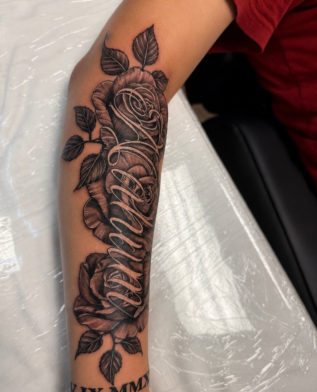 Tattoo by @inkwraps — black_and_grey, lettering_script
