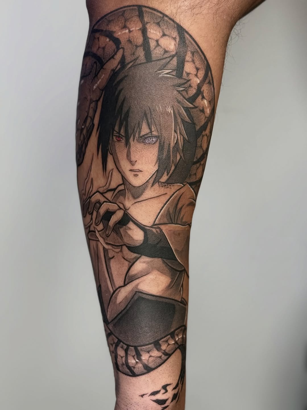 Tattoo by @abryvtattoos — anime, black_and_grey
