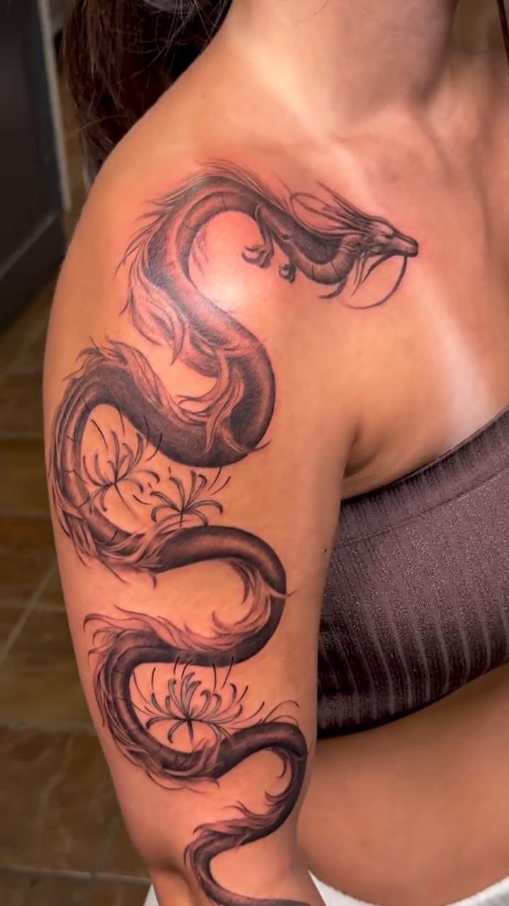 Tattoo by @villionairetattoos — japanese_irezumi, black_and_grey