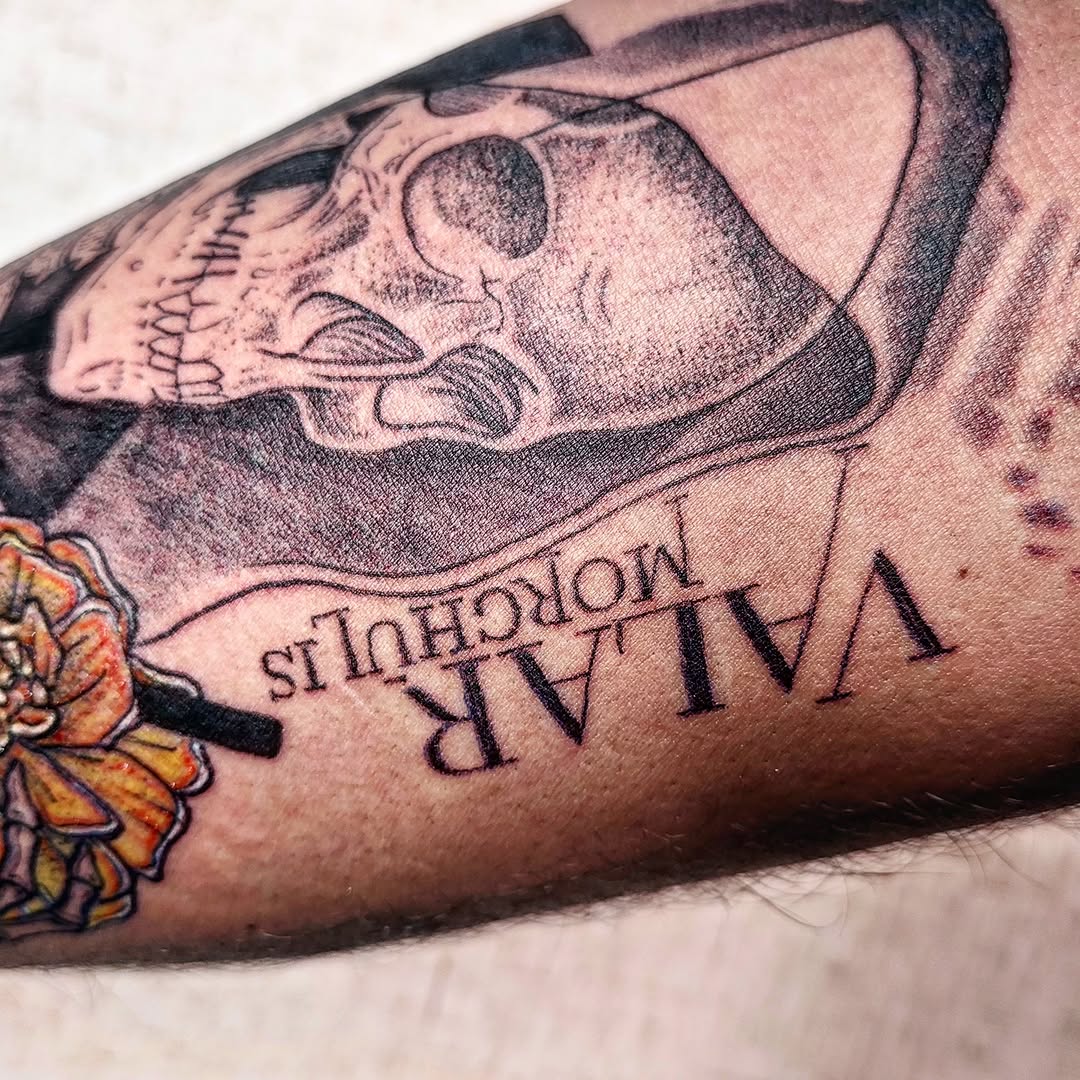 Tattoo by @tintafinart — black_and_grey, lettering_script