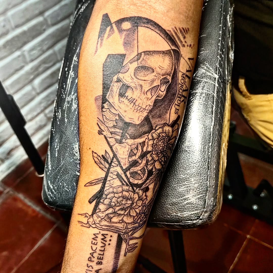 Tattoo by @tintafinart — dark_realism, lettering_script