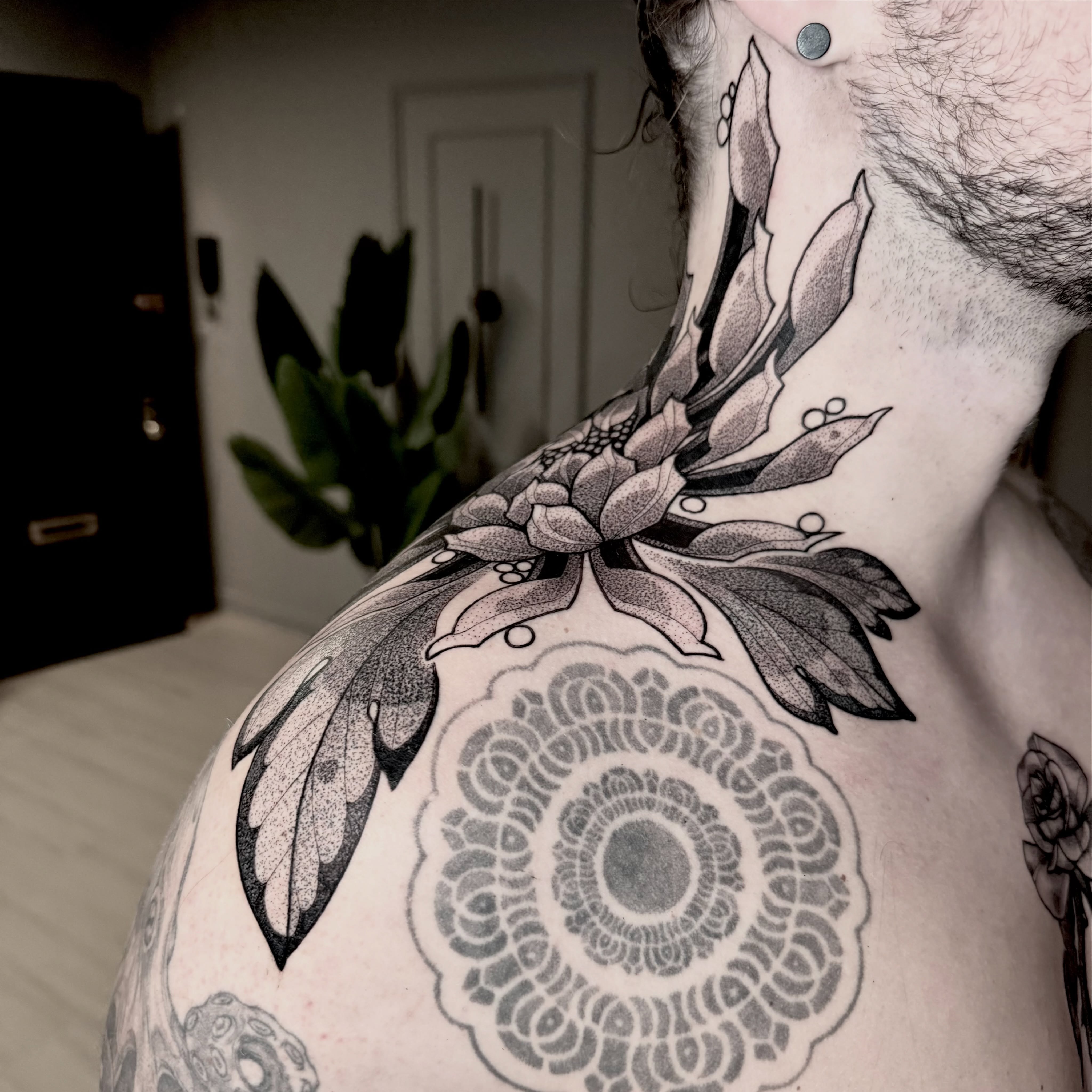 Tattoo by @therowanstarr โ dotwork, black_and_grey