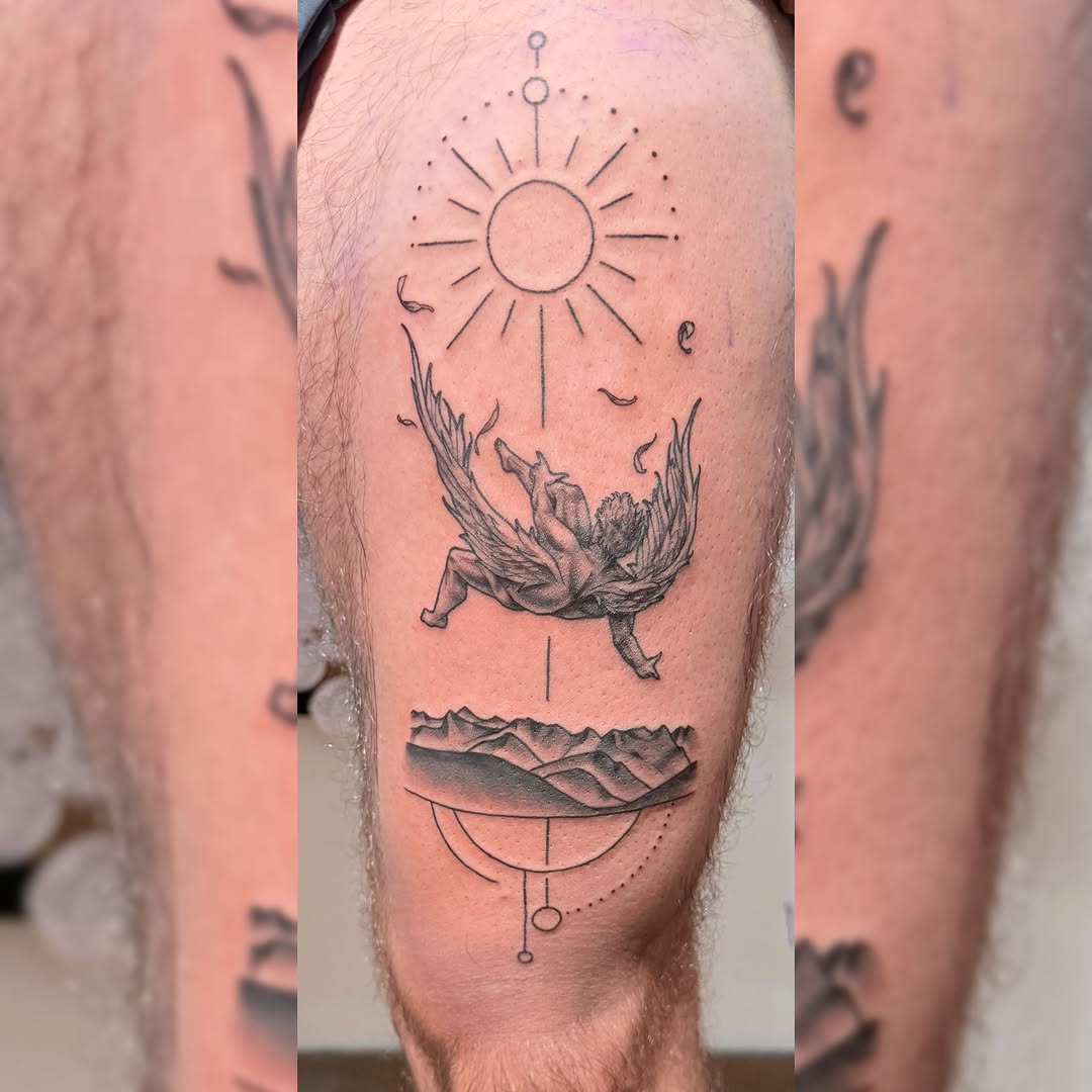 Tattoo by @gabipaigeee — black_and_grey, geometric