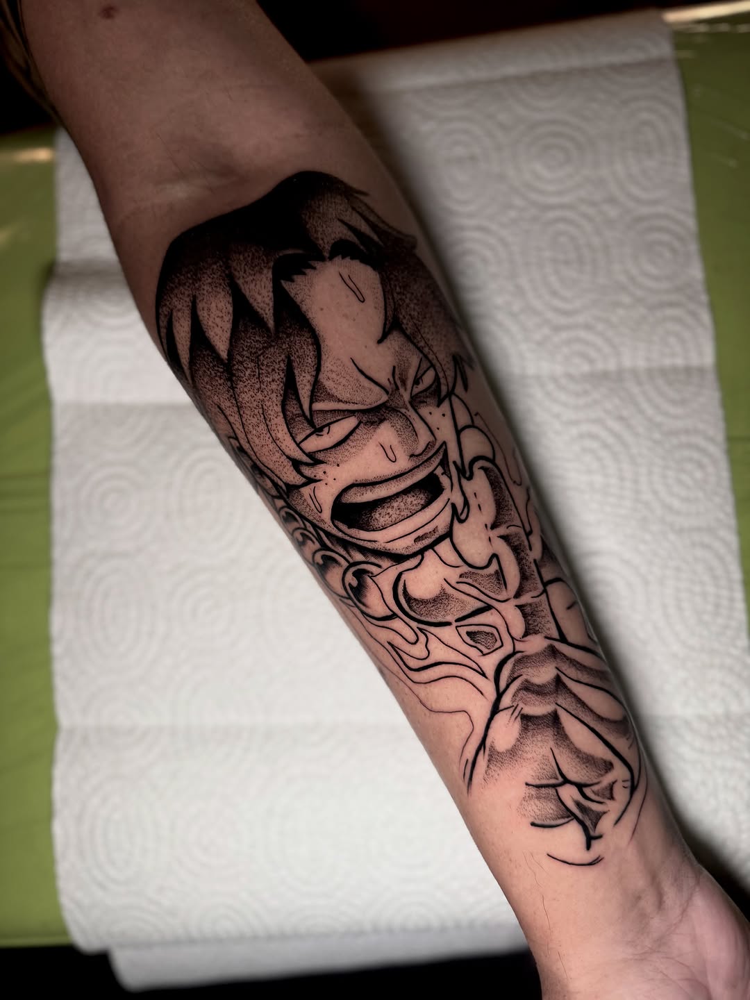 Tattoo by @robertsmithfl — anime, dotwork