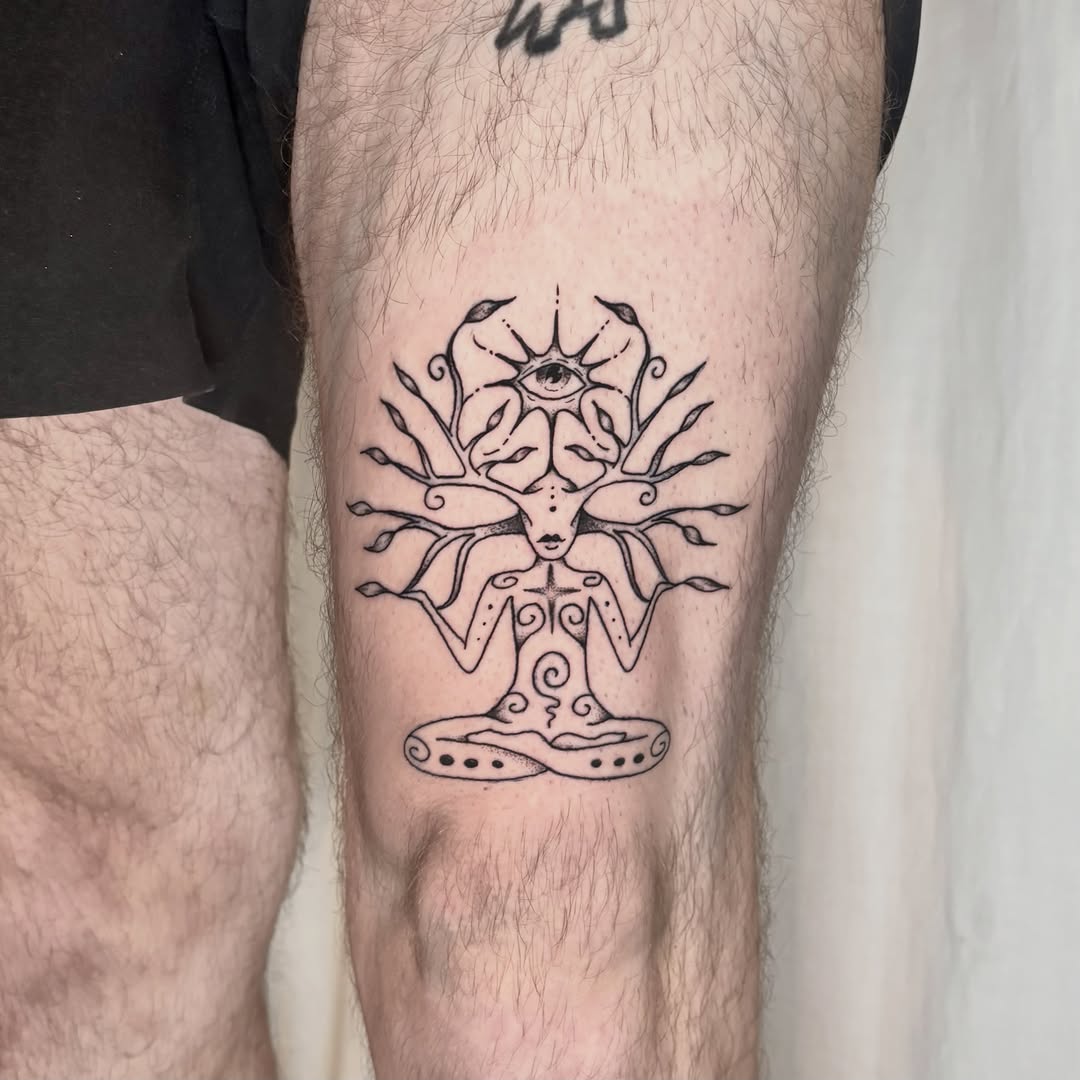 Tattoo by @threethornstattoo — illustrative, dotwork