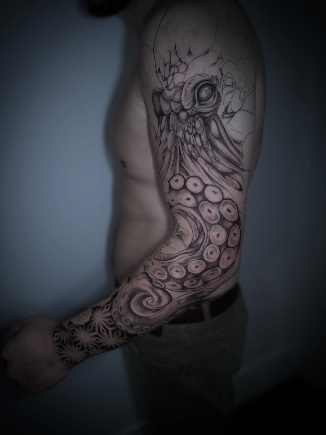 Tattoo by @whitehorsetattooing — black_and_grey, realism