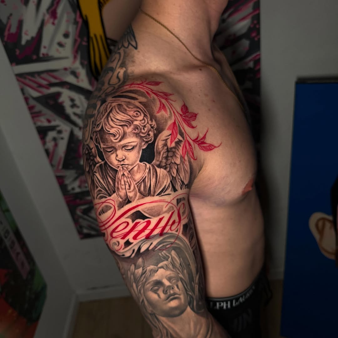 Tattoo by @spin_ink — realism, lettering_script