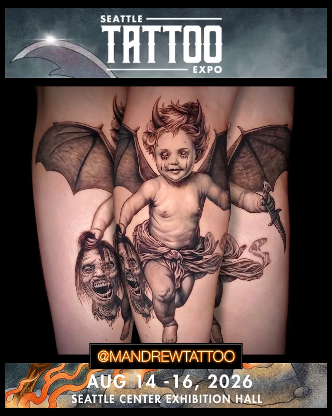 Tattoo by @mandrewtattoo — dark_realism, black_and_grey
