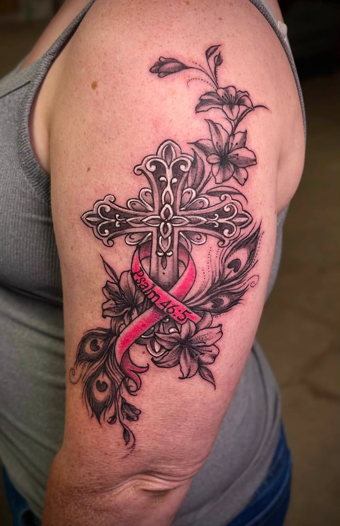 Tattoo by @ciarahofmeisterink — black_and_grey, lettering_script