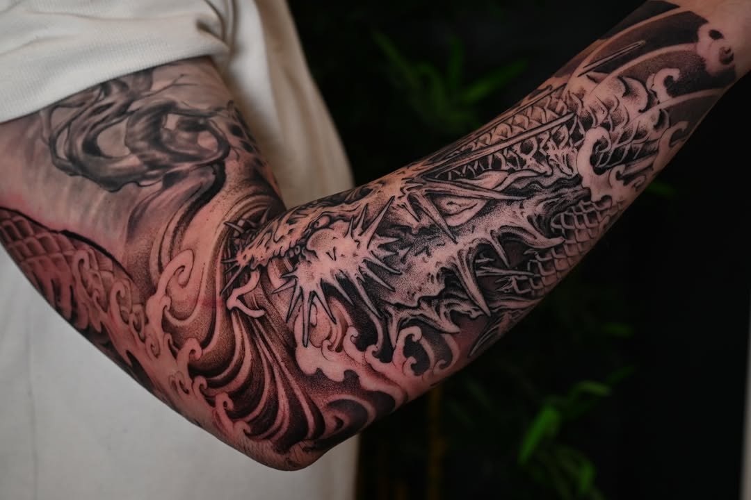Tattoo by @evian_tat โ japanese_irezumi, black_and_grey