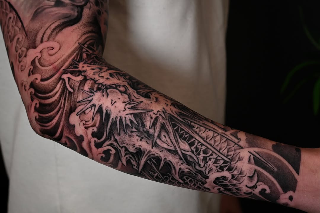 Tattoo by @evian_tat โ japanese_irezumi, black_and_grey