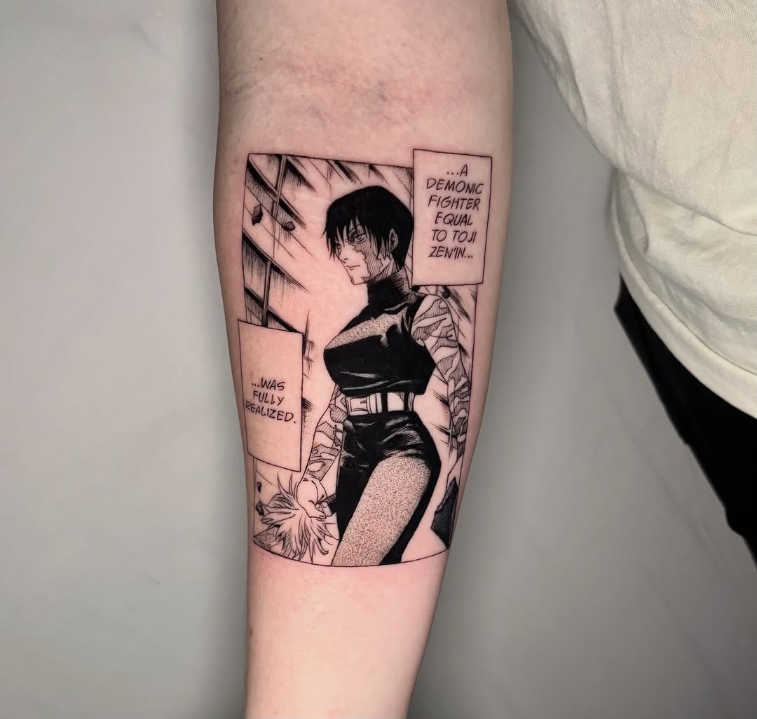 Tattoo by @morgue.inkz — anime, black_and_grey