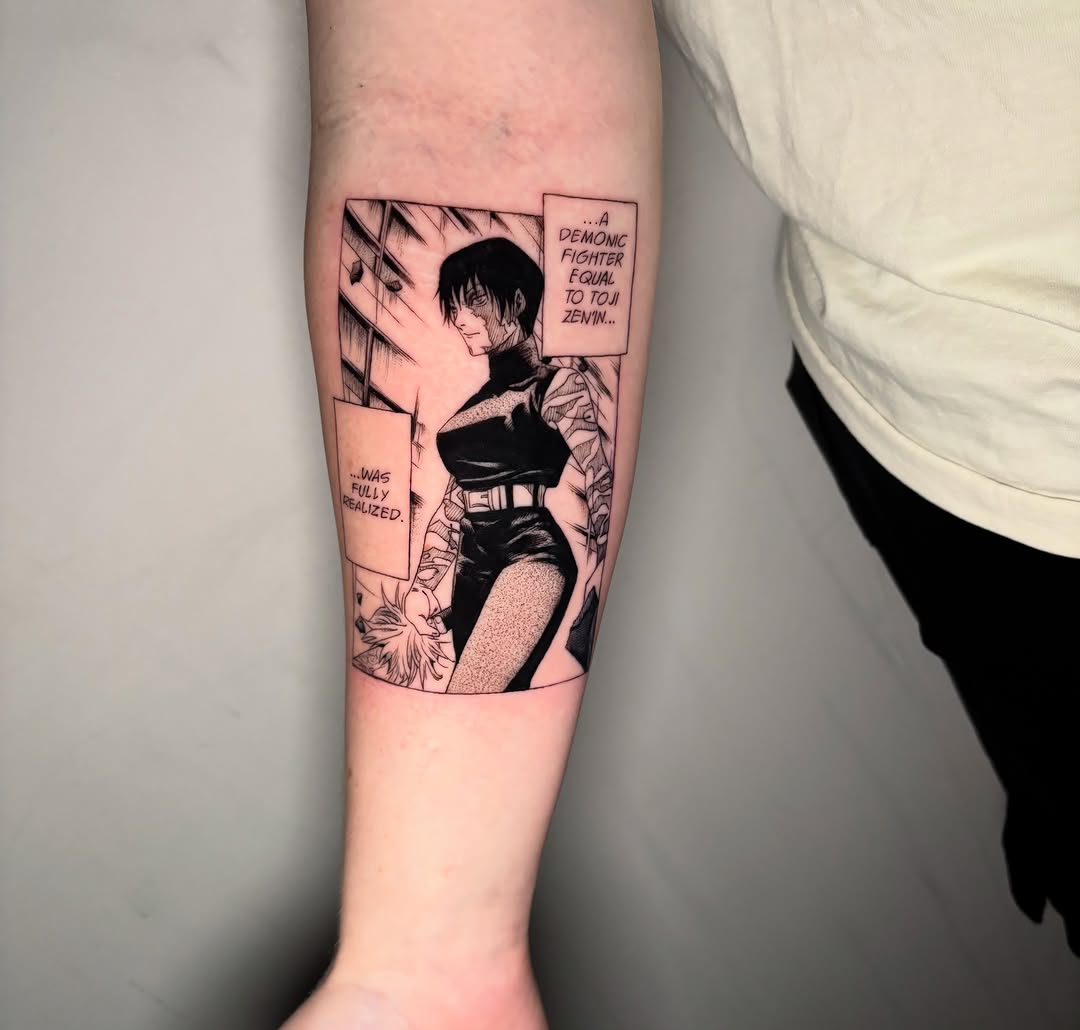 Tattoo by @morgue.inkz — anime, black_and_grey