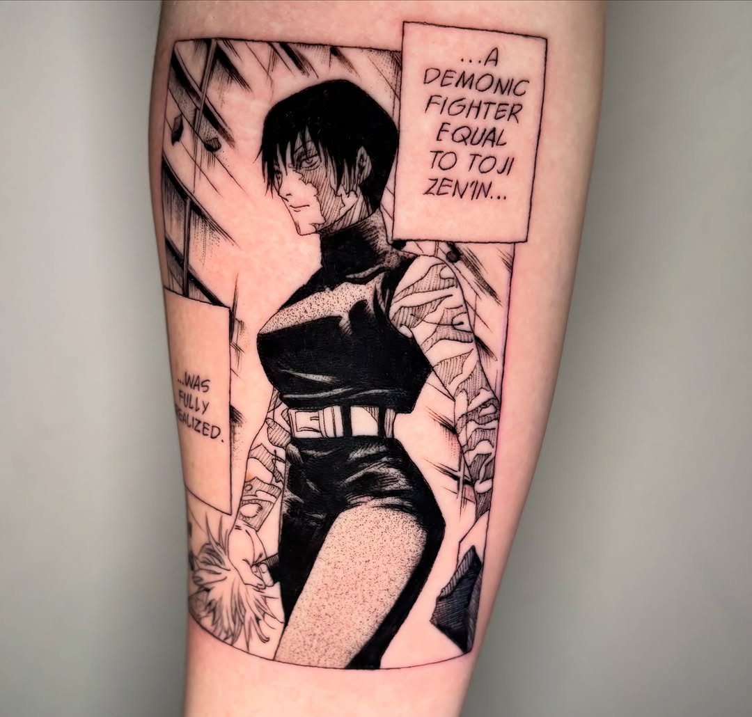 Tattoo by @morgue.inkz — anime, black_and_grey