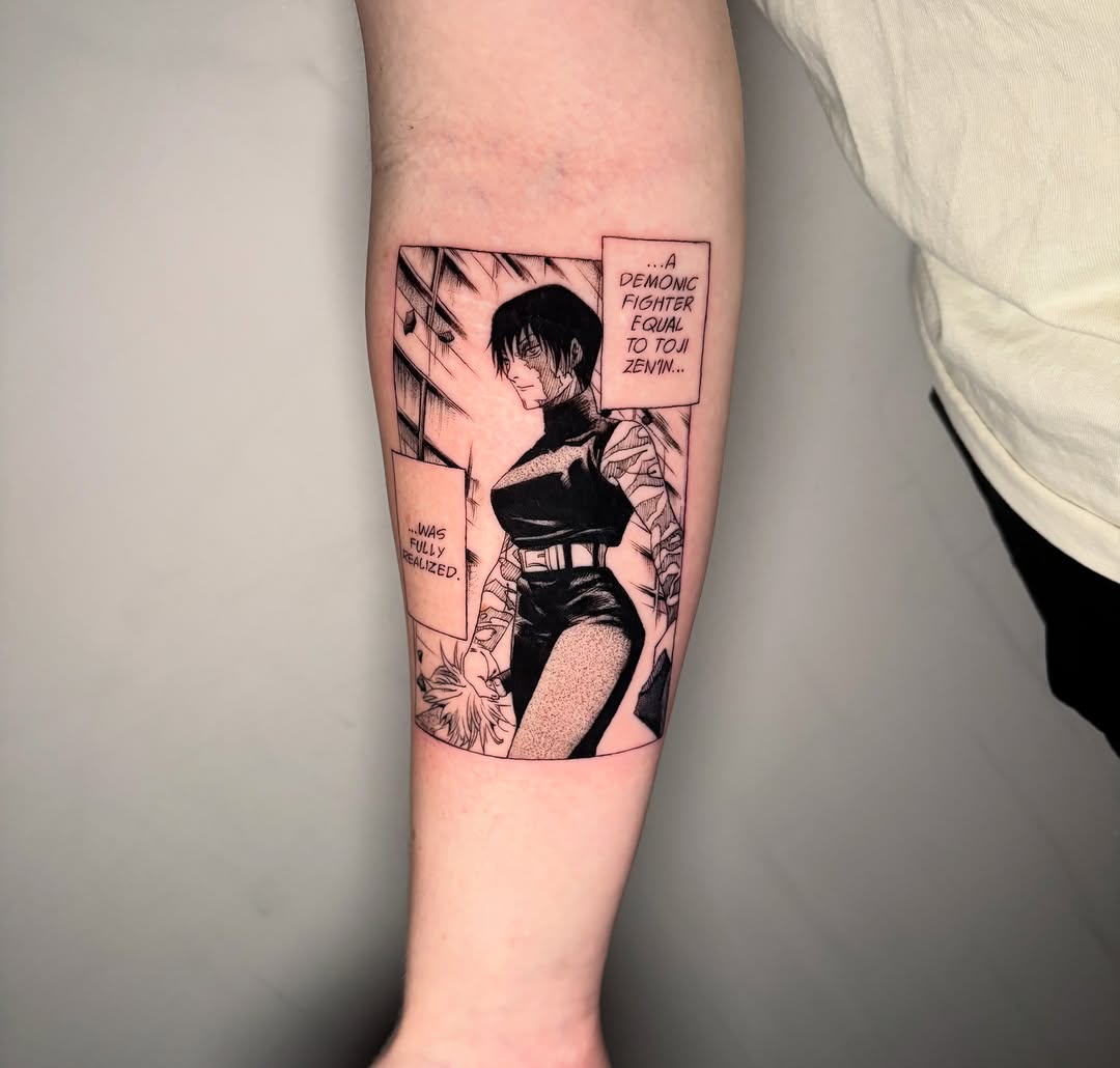 Tattoo by @morgue.inkz — anime, black_and_grey