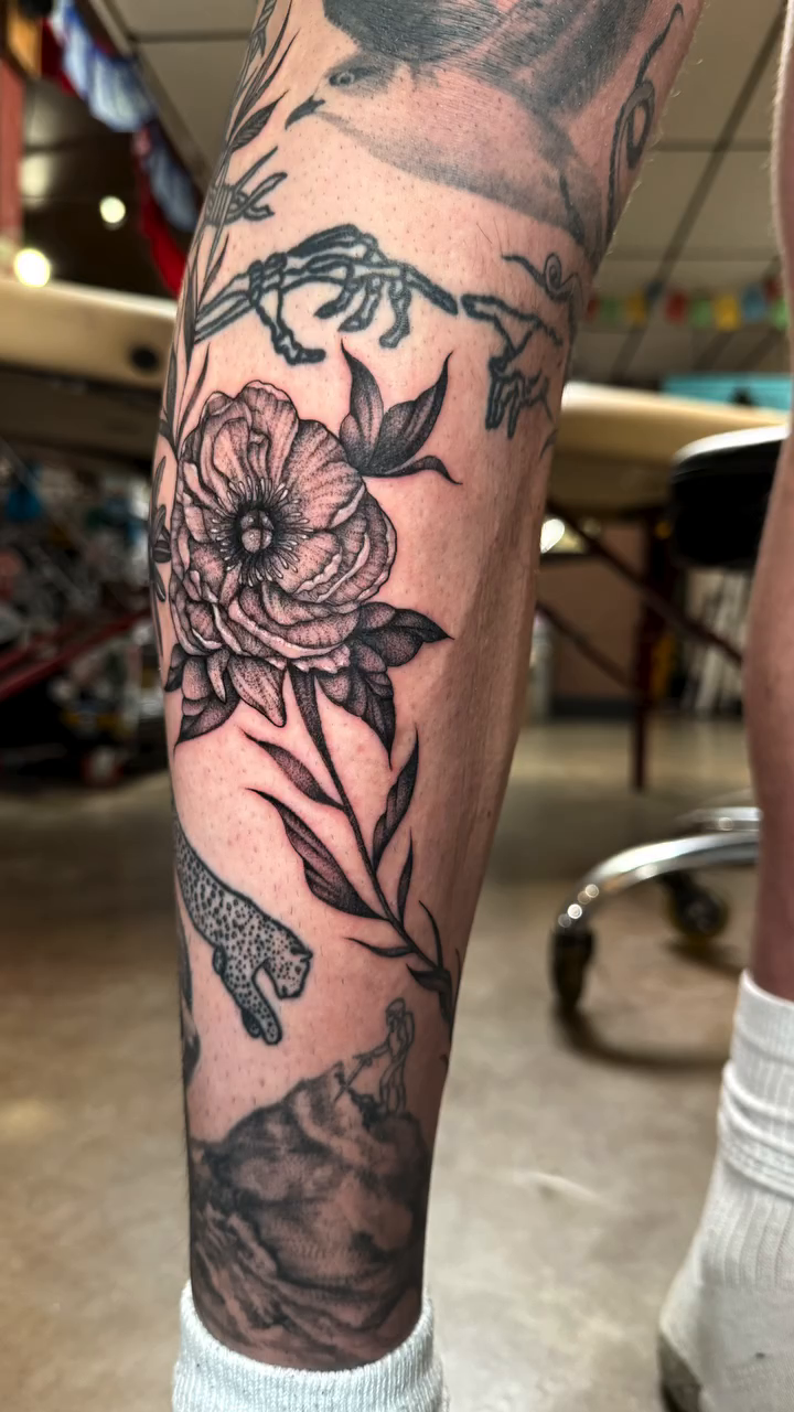 Tattoo by @rosie.tattoo — fine_line, black_and_grey