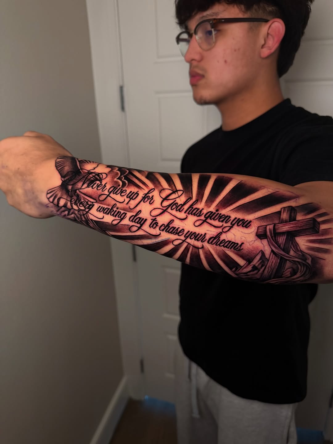 Tattoo by @thejoshacosta — lettering_script, black_and_grey