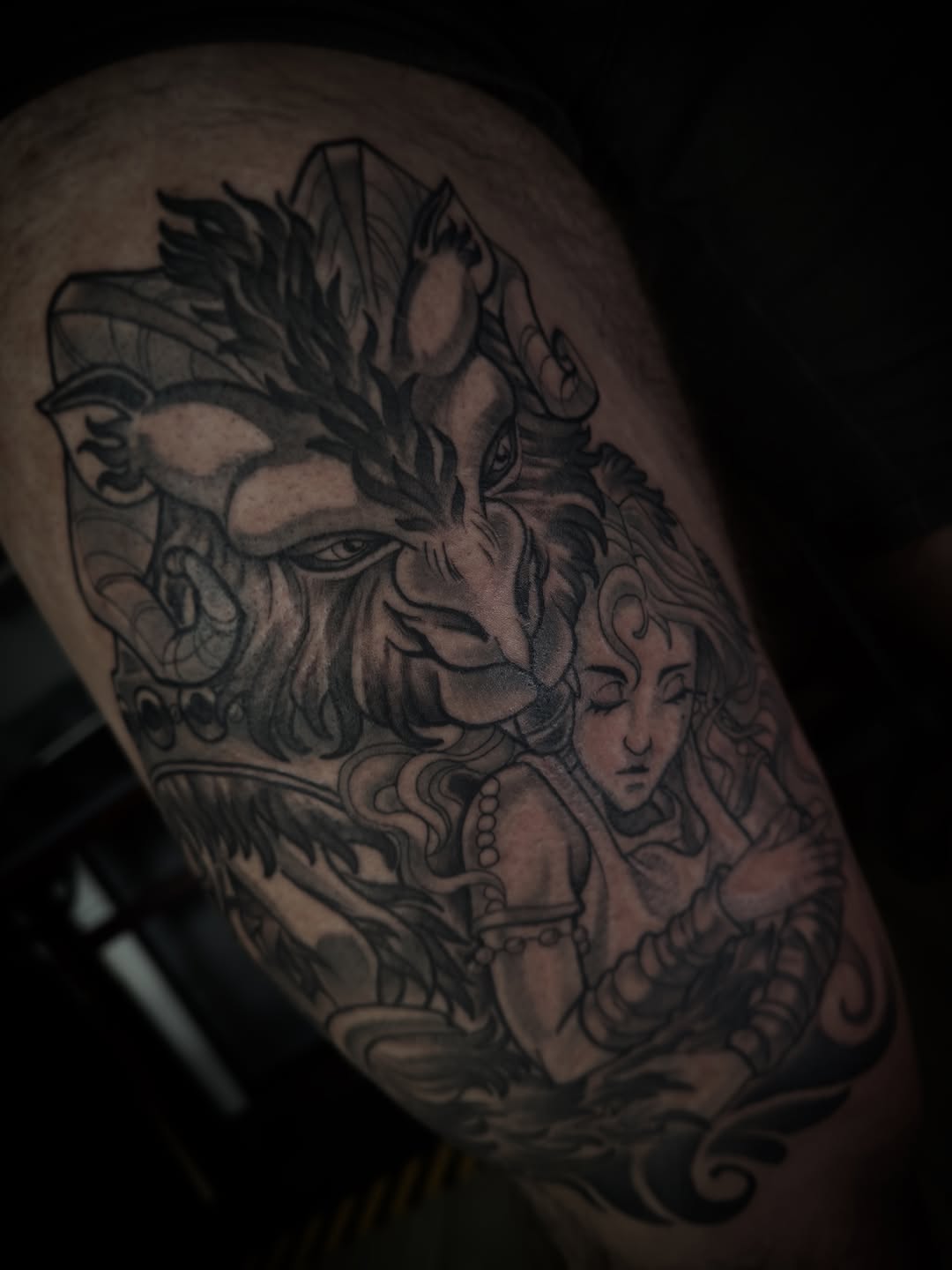 Tattoo by @saintandstellar.tattoo — black_and_grey, illustrative