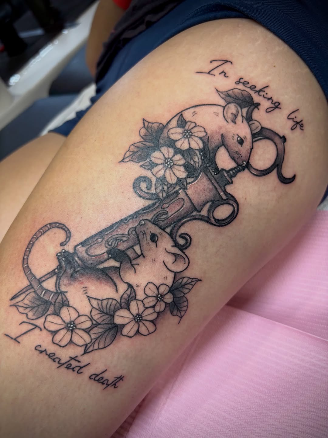 Tattoo by @houseofblackart — black_and_grey, lettering_script