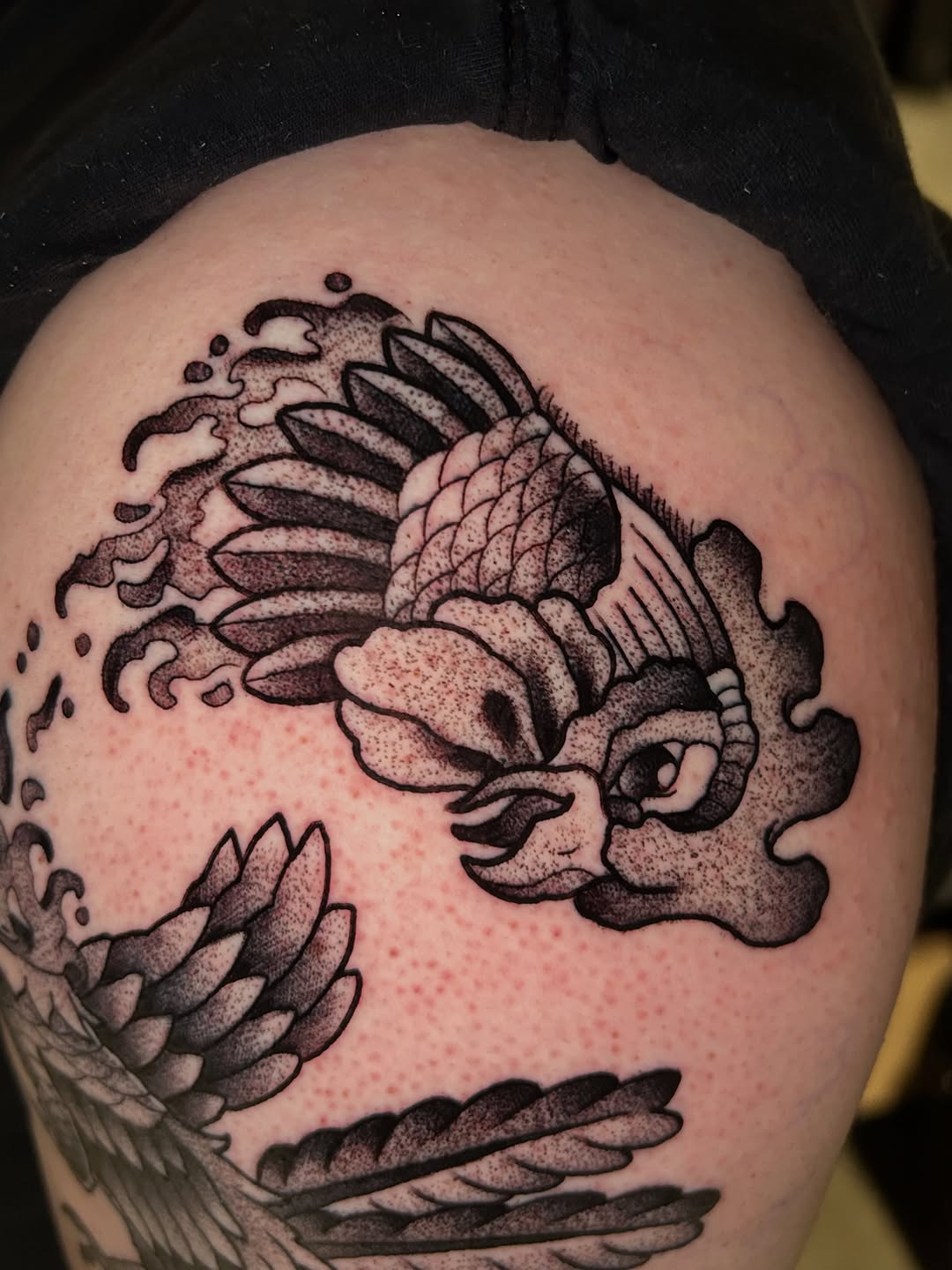 Tattoo by @skeletonkeytattoos — dotwork, japanese_irezumi