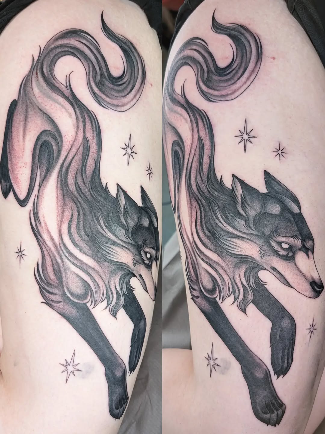 Tattoo by @jainagoldtattoos — black_and_grey, illustrative